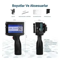 Powermaster Pm-10878 4.3'' Dokunmatik Ekranlı Şarjlı Endüstriyel El Tipi Portatif Mürekkep Yazıcı