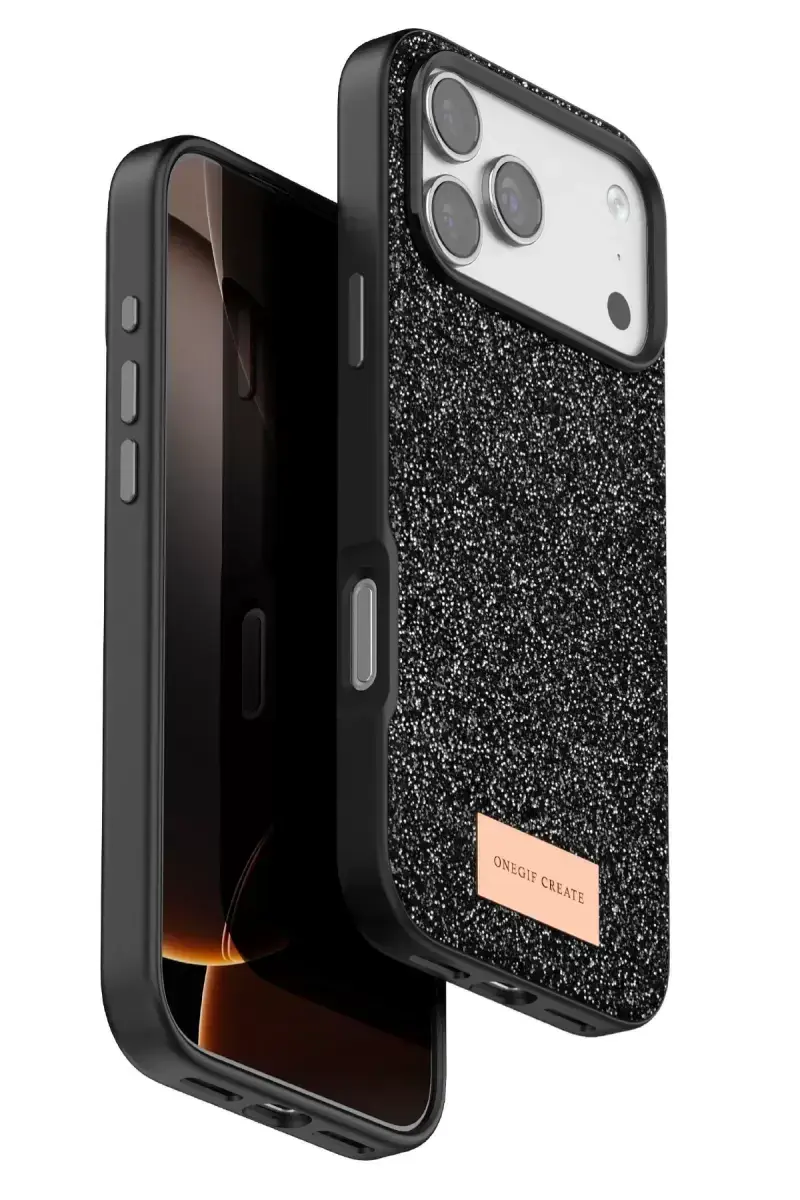 Onegif Apple İphone 17 Pro Bright Simli Kapak - Siyah
