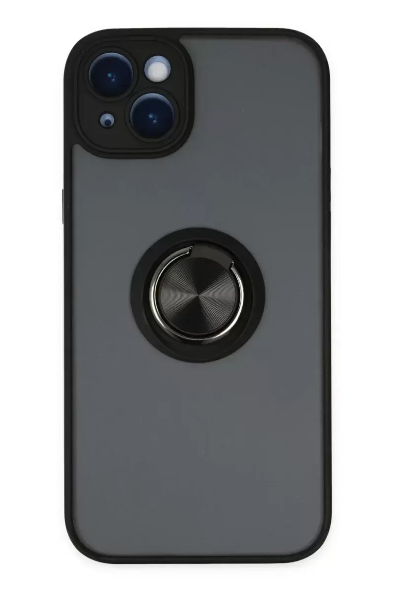 Newface İphone 14 Kılıf Montreal Yüzüklü Silikon Kapak - Siyah