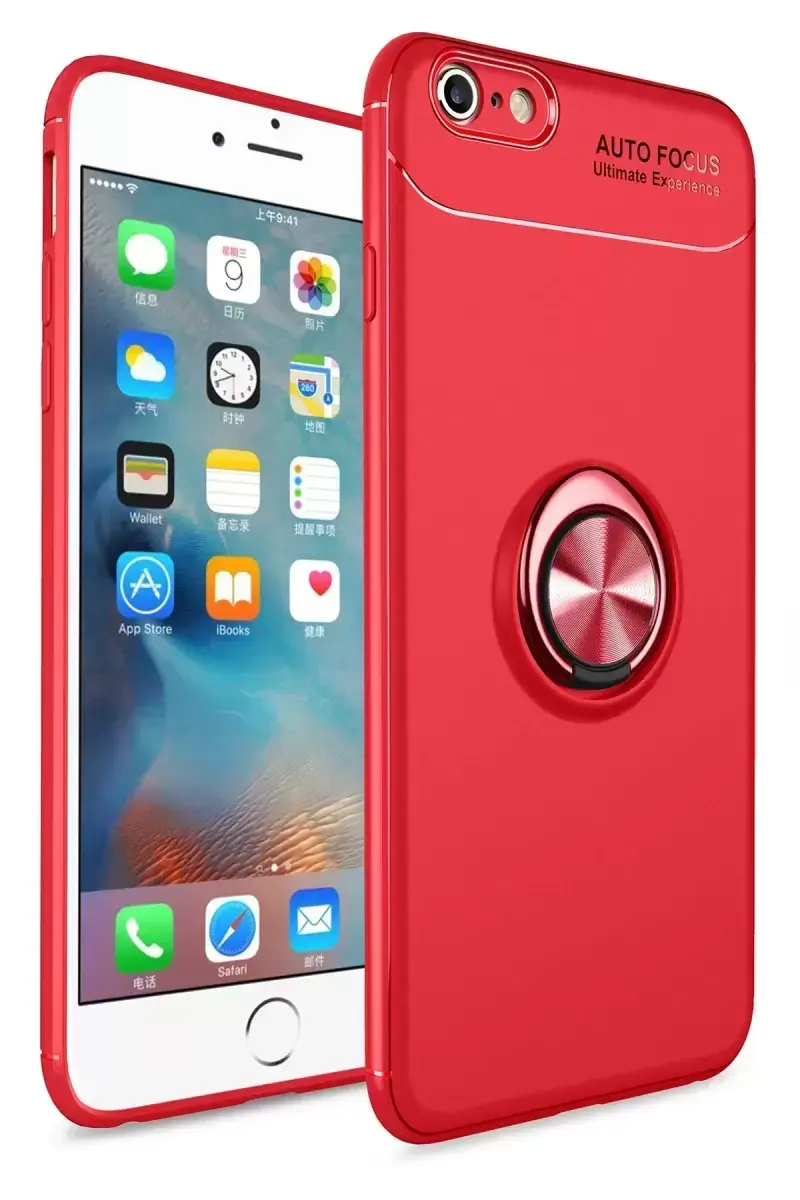 Newface İphone 6 Kılıf Range Yüzüklü Silikon - Kırmızı