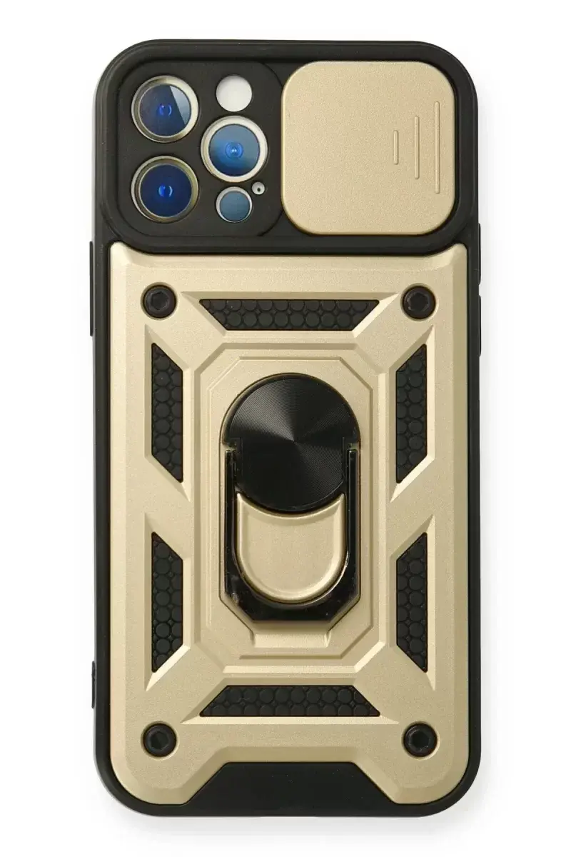 Newface İphone 12 Pro Kılıf Pars Lens Yüzüklü Silikon - Gold