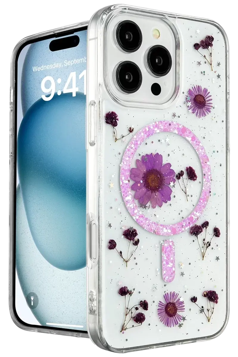 Newface İphone 16 Pro Max Kılıf Daisy Simli Magsafe Kapak - Mor