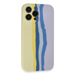 İphone 13 Pro Kılıf Ebruli Lansman Silikon - Sarı-lila