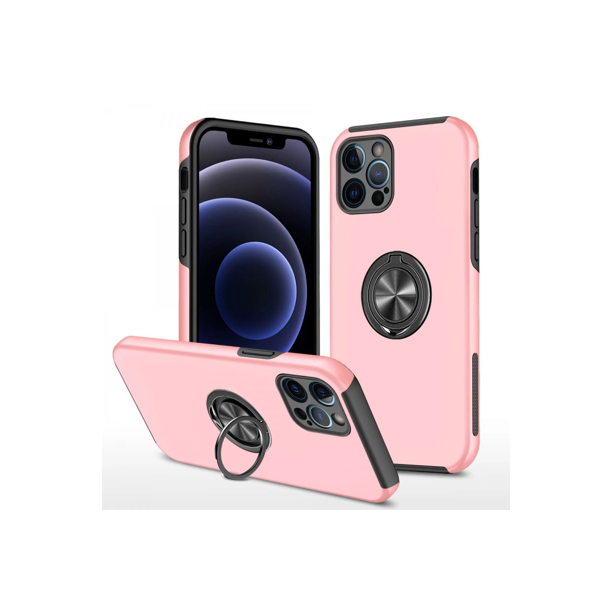 İphone 12 Pro Kılıf Elit Yüzüklü Kapak - Pembe