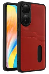 Newface Oppo A38 Sara Kartvizitli Deri Kılıf - Kırmızı