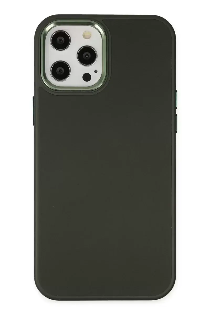 Newface İphone 12 Pro Max Kılıf Asya Deri Silikon - Koyu Yeşil