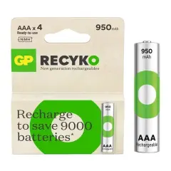 Gp Recyko 950 Mah Aaa 4'lü Şarjlı İnce Kalem  Pil Gp100aaahce-2eb4 (gprhc103e001)