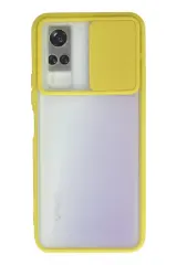 Newface Vivo Y53s Kılıf Palm Buzlu Kamera Sürgülü Silikon - Sarı