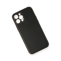 İphone 12 Pro Kılıf Coco Deri Silikon Kapak - Siyah