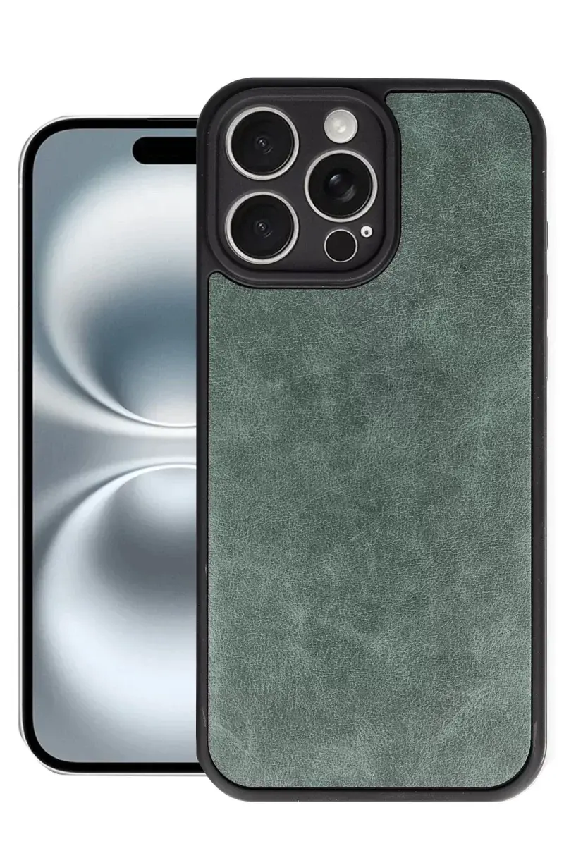 Newface İphone 16 Pro Kılıf Aras Deri Kapak - Koyu Yeşil