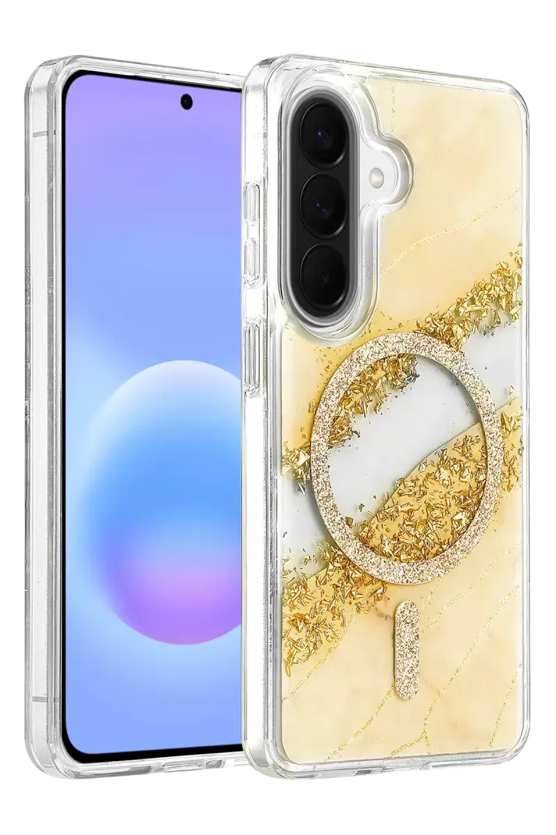 Onegif Samsung Galaxy A56 Lotus Simli Magsafe Kapak - Gümüş