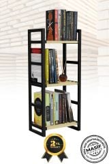 3 Katlı Siyah Masif Ahşap Kitaplık