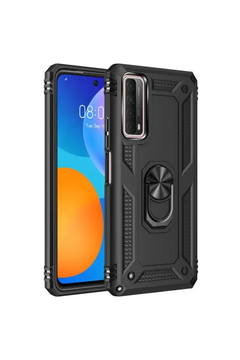 Newface Huawei P Smart 2021 Kılıf Sofya Yüzüklü Silikon Kapak - Siyah