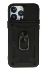 Newface Apple İphone 13 Pro Max Kılıf Pars Lens Yüzüklü Silikon - Siyah