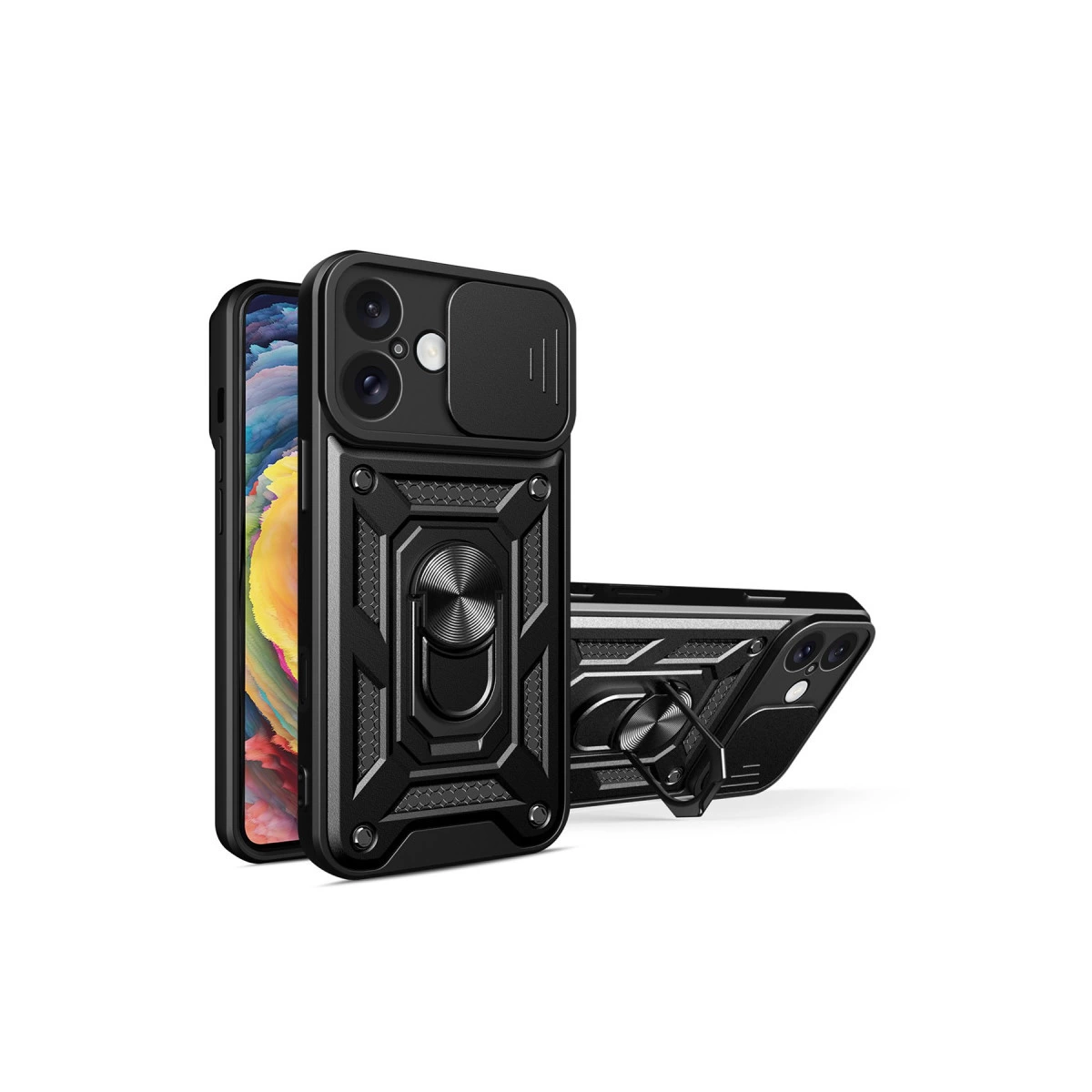 İphone 16 Kılıf Pars Lens Yüzüklü Silikon - Siyah