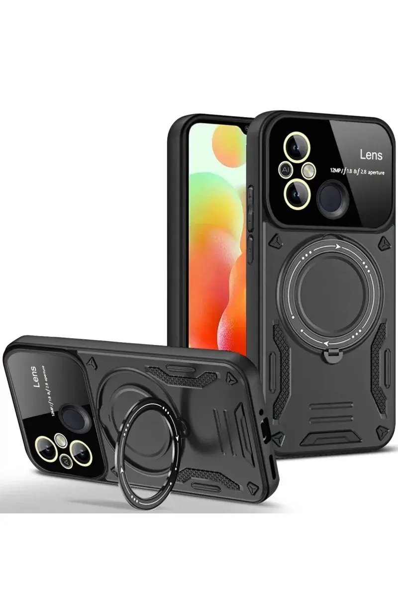 Newface Xiaomi Redmi 12c Kılıf Joy Lens Standlı Kapak - Siyah