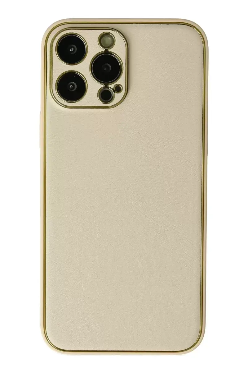 Newface Apple İphone 13 Pro Kılıf Coco Deri Silikon Kapak - Gold