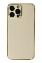 Newface Apple İphone 13 Pro Kılıf Coco Deri Silikon Kapak - Gold