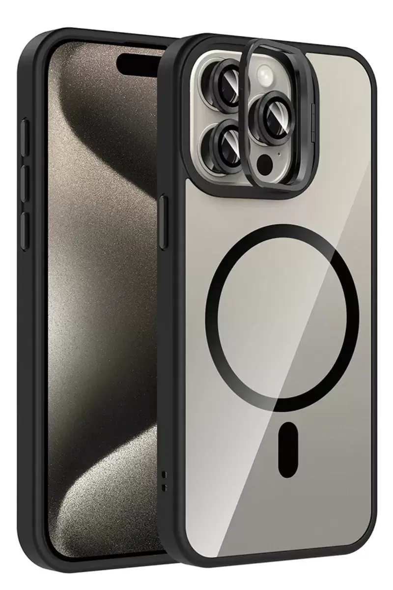 Joko Apple İphone 14 Pro Max Remim Lensli Magsafe Standlı Kapak - Siyah