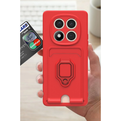 Xiaomi Redmi Note 14 Pro Plus Kılıf Zuma Kartvizitli Yüzüklü Silikon - Kırmızı