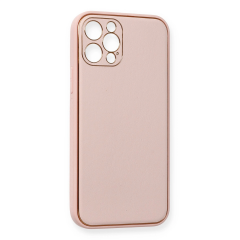 İphone 12 Pro Kılıf Coco Deri Silikon Kapak - Pembe