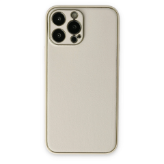 İphone 13 Pro Kılıf Coco Deri Silikon Kapak - Beyaz