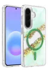 Onegif Samsung Galaxy A56 Lotus Simli Magsafe Kapak - Yeşil