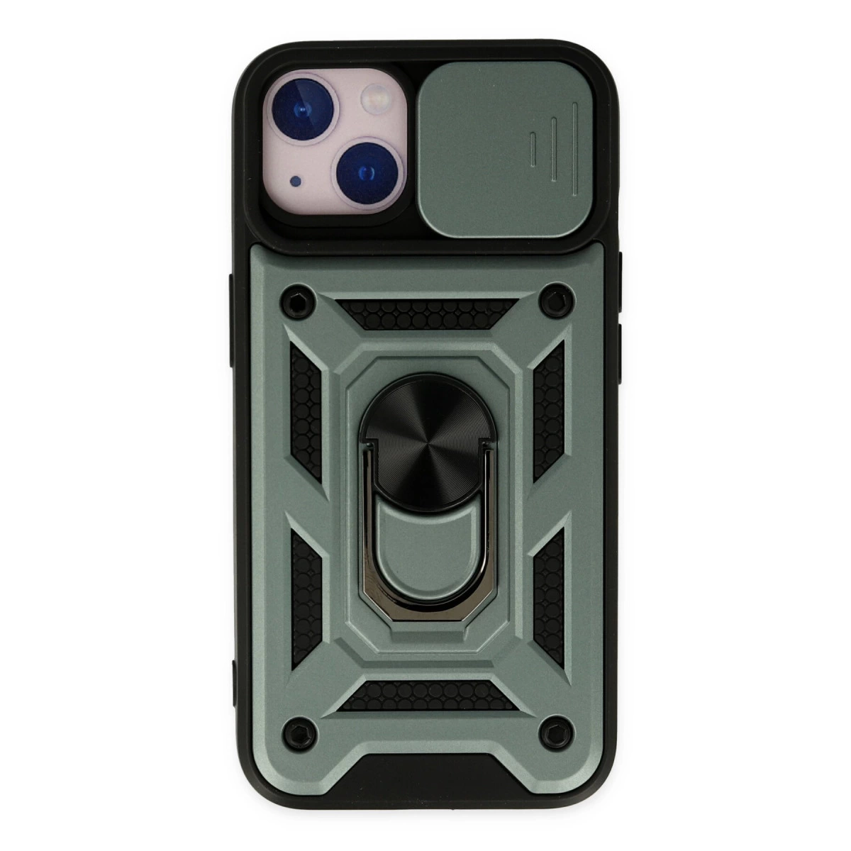İphone 14 Kılıf Pars Lens Yüzüklü Silikon - Yeşil