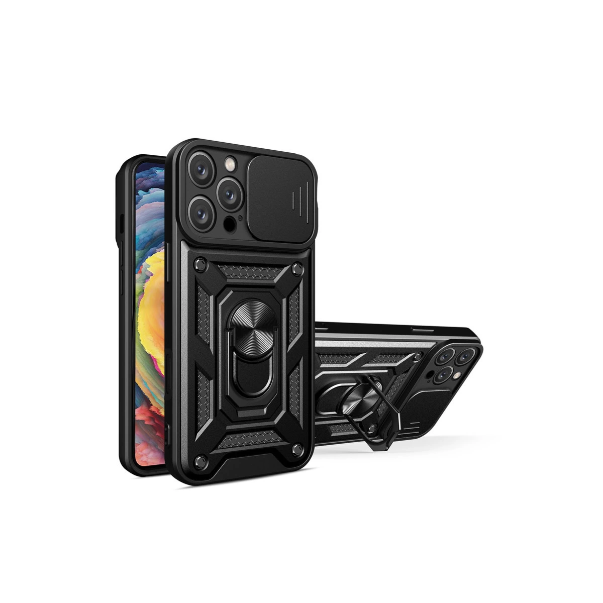 İphone 16 Pro Kılıf Pars Lens Yüzüklü Silikon - Siyah