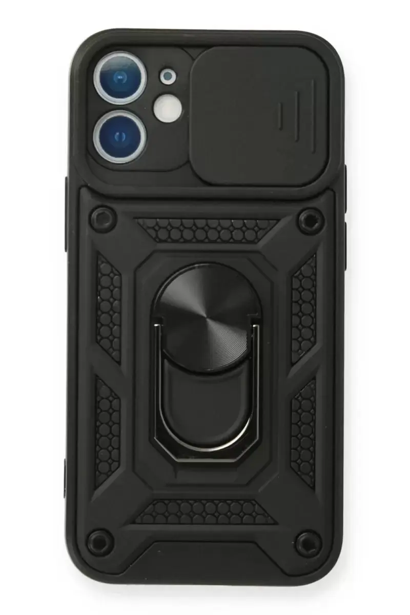 Newface Apple İphone 12 Mini Kılıf Pars Lens Yüzüklü Silikon - Siyah