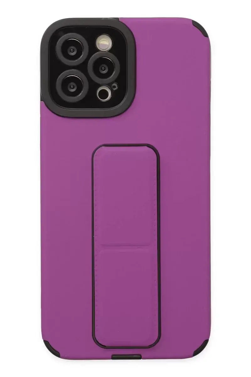 Newface İphone 12 Pro Max Kılıf Mega Standlı Silikon - Mor
