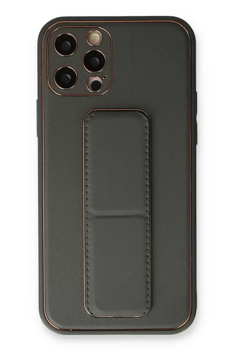 Newface İphone 12 Pro Kılıf Coco Deri Standlı Kapak - Füme