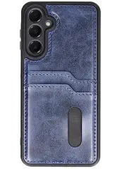 Newface Samsung Galaxy S24 Fe Kılıf Sara Kartvizitli Deri Kılıf - Lacivert