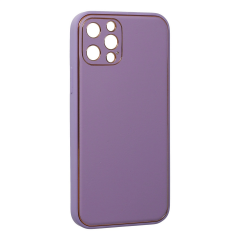 İphone 12 Pro Kılıf Coco Deri Silikon Kapak - Lila