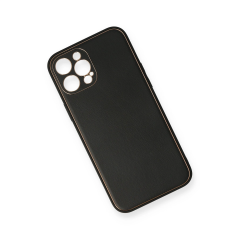 İphone 12 Pro Max Kılıf Coco Deri Silikon Kapak - Siyah