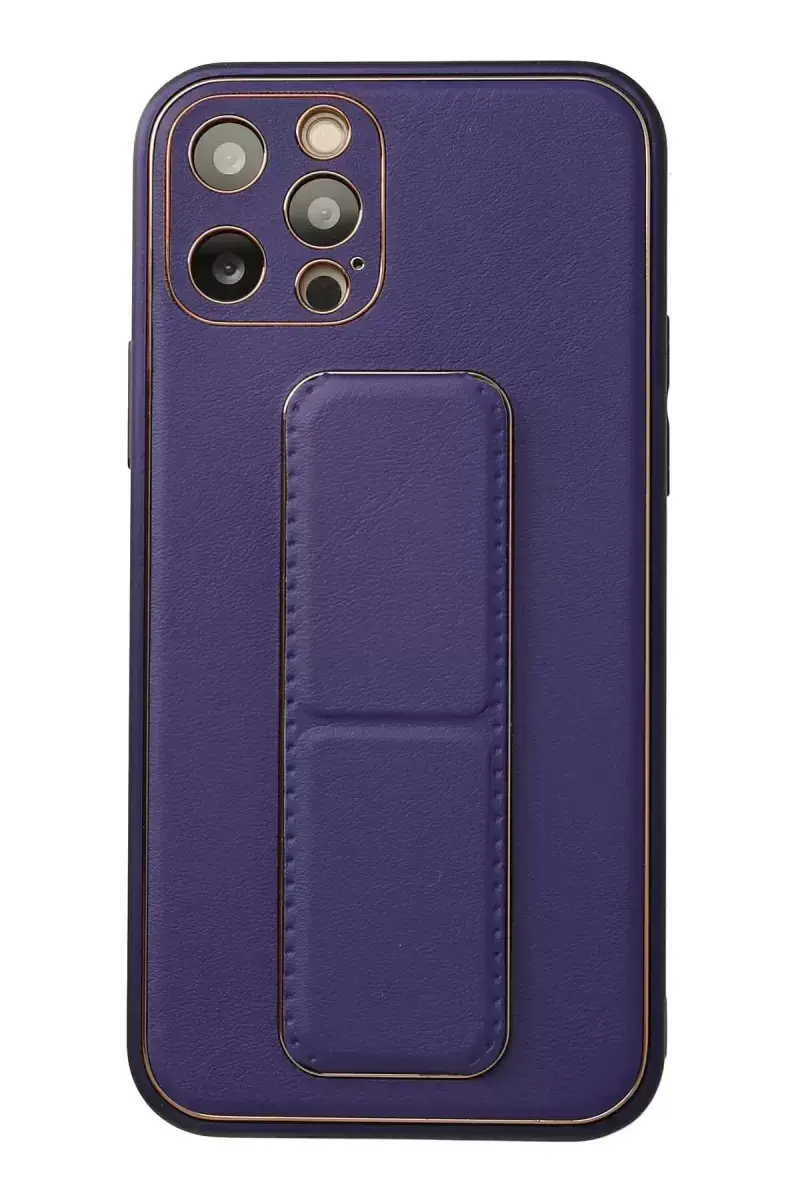 Newface İphone 12 Pro Kılıf Coco Deri Standlı Kapak - Mor