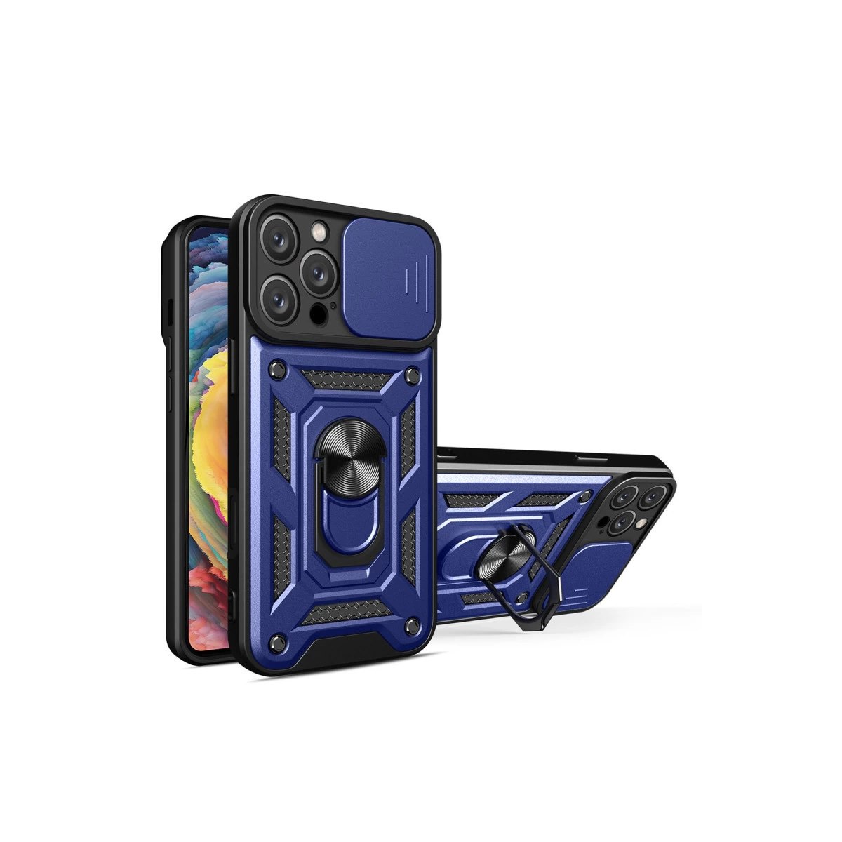 İphone 16 Pro Max Kılıf Pars Lens Yüzüklü Silikon - Lacivert
