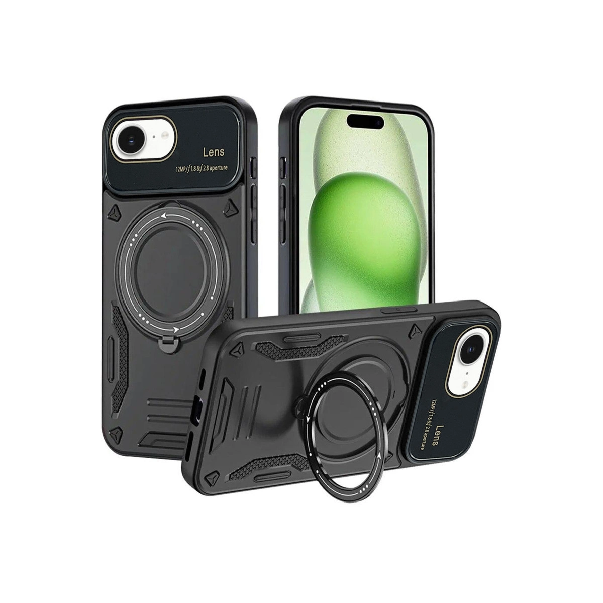 İphone 16e Kılıf Joy Lens Standlı Kapak - Siyah