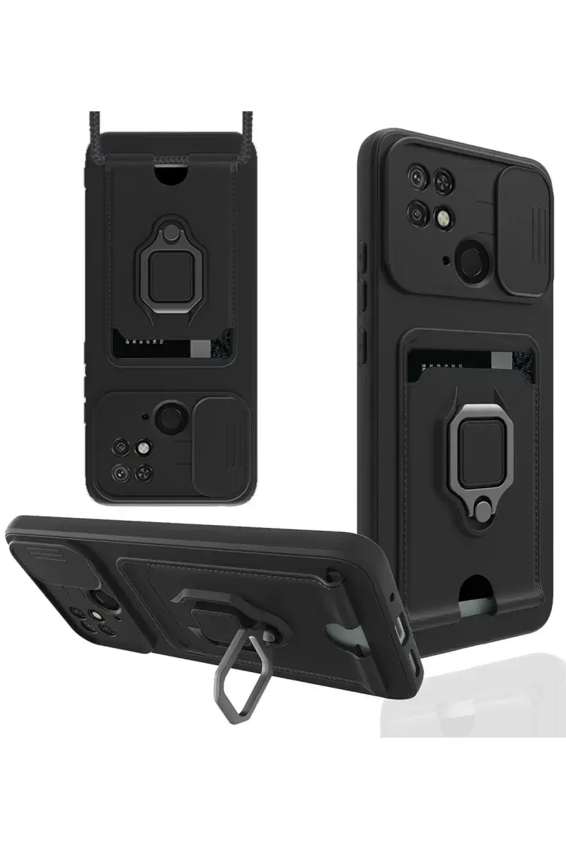 Newface Xiaomi Redmi 10c Kılıf Zuma Kartvizitli Yüzüklü Silikon - Siyah