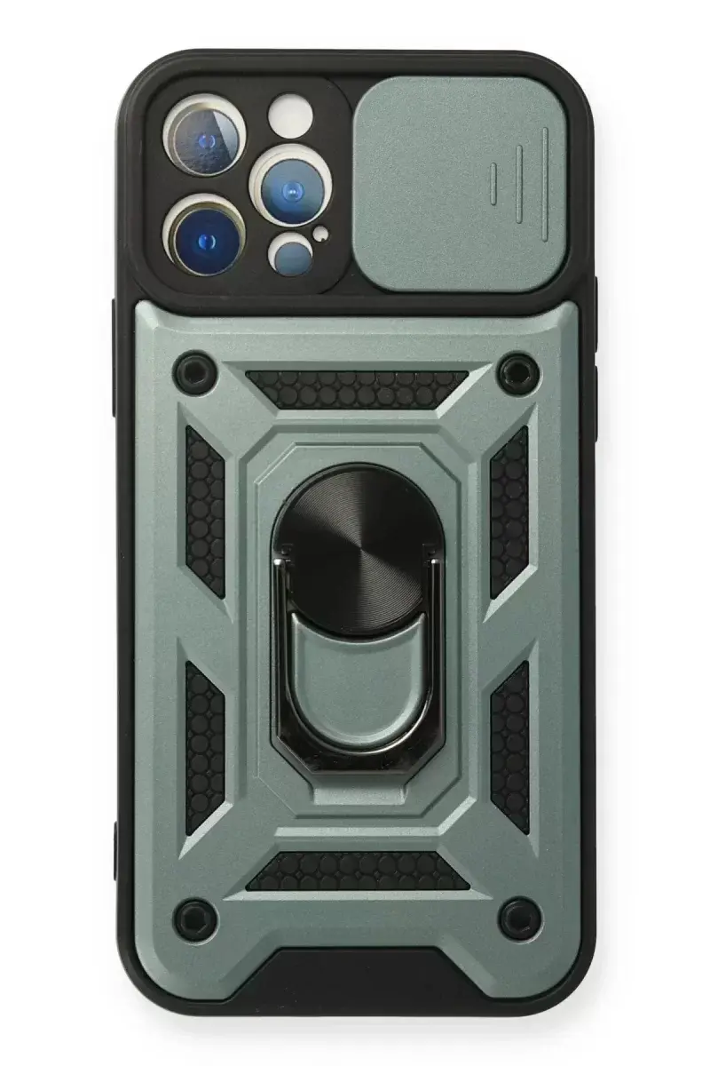 Newface İphone 12 Pro Kılıf Pars Lens Yüzüklü Silikon - Yeşil