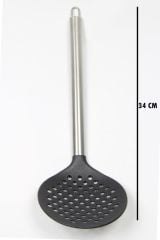 5 Parça Lüks Yanmaz Yapışmaz Metal Saplı Siyah Kevgir, Çırpıcı, Kaşık, Kepçe Seti Takımı