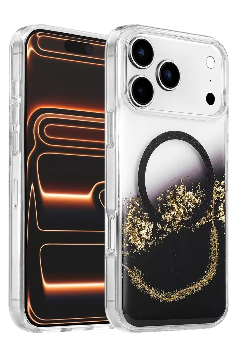 Onegif Apple İphone 17 Pro Max Lotus Simli Magsafe Kapak - Siyah