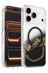 Onegif Apple İphone 17 Pro Max Lotus Simli Magsafe Kapak - Siyah