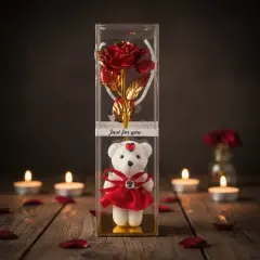 Şeffaf Kutulu Ayıcıklı Sonsuzluk Gülü