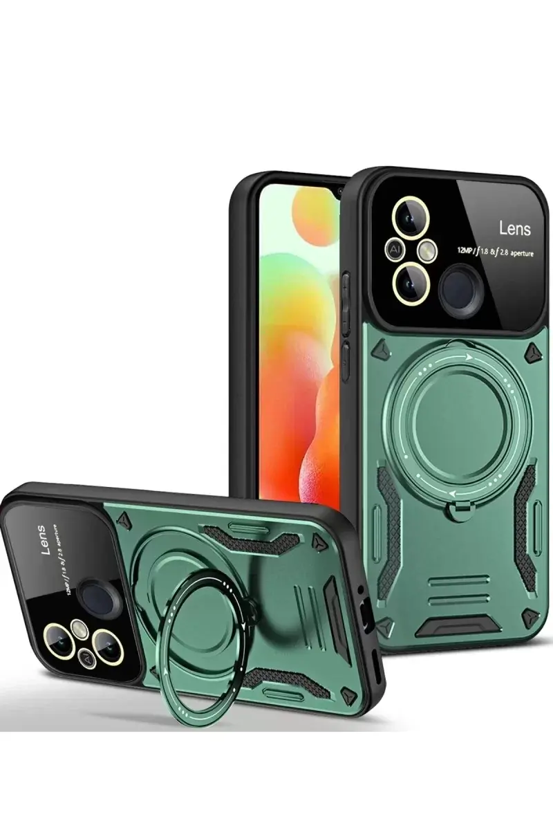 Newface Xiaomi Redmi 12c Kılıf Joy Lens Standlı Kapak - Koyu Yeşil