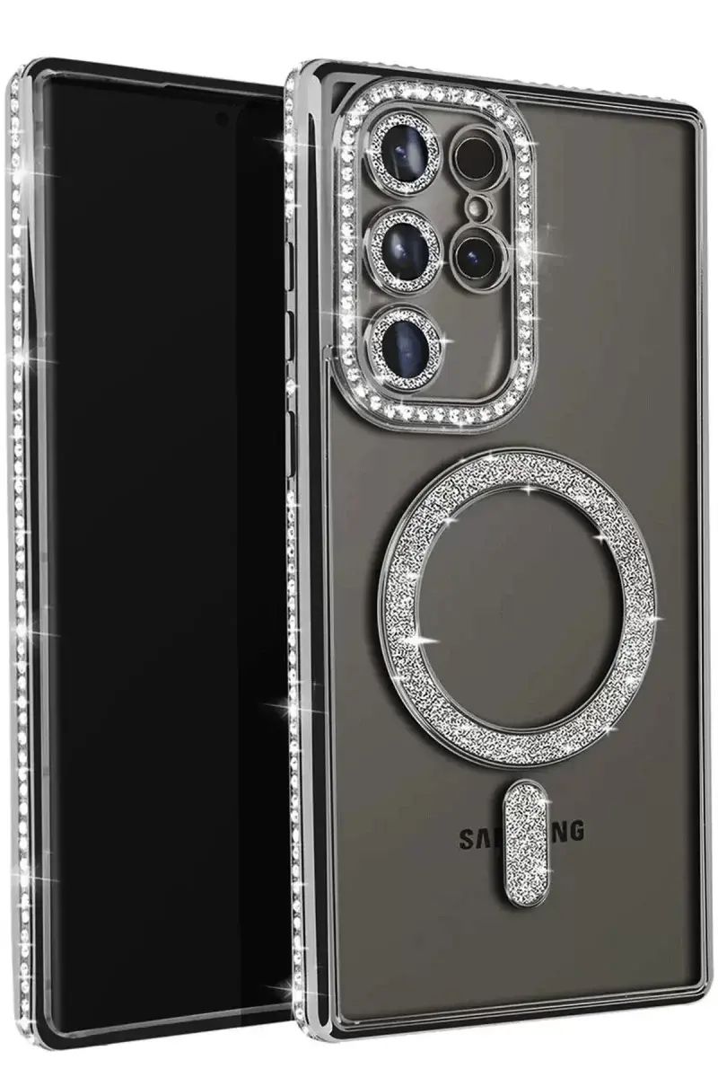Newface Samsung Galaxy S25 Ultra Kılıf Joke Simli Magneticsafe Kılıf - Siyah