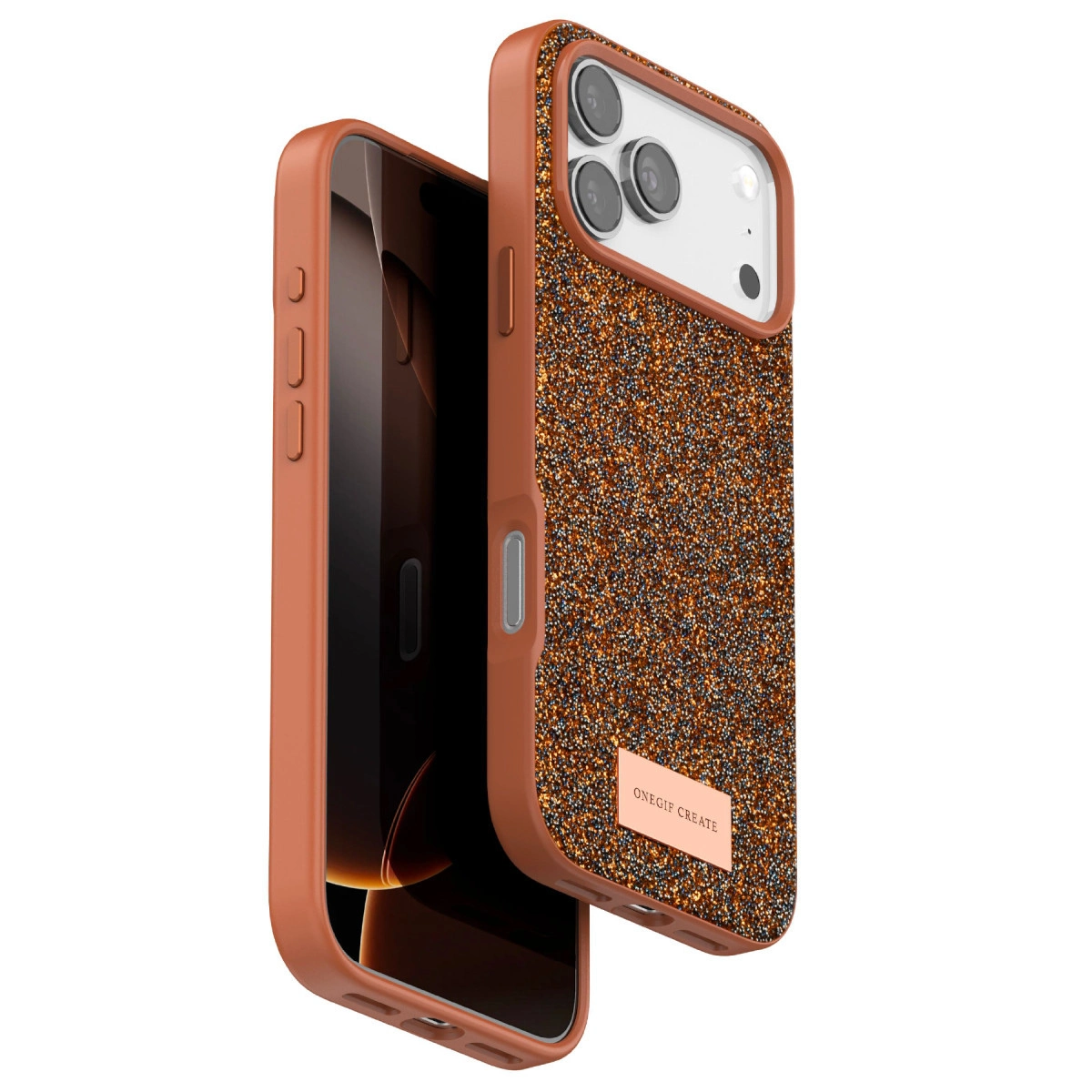 Onegif  İphone 17 Pro Max Bright Simli Kapak - Turuncu