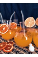 6 Adet Cam Tombul Sunum Bardağı - Meyve Suyu + 6 Adet Pipet 450 ML