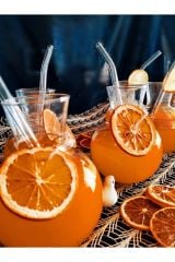6 Adet Cam Tombul Sunum Bardağı - Meyve Suyu + 6 Adet Pipet 450 ML