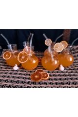 6 Adet Cam Tombul Sunum Bardağı - Meyve Suyu + 6 Adet Pipet 450 ML